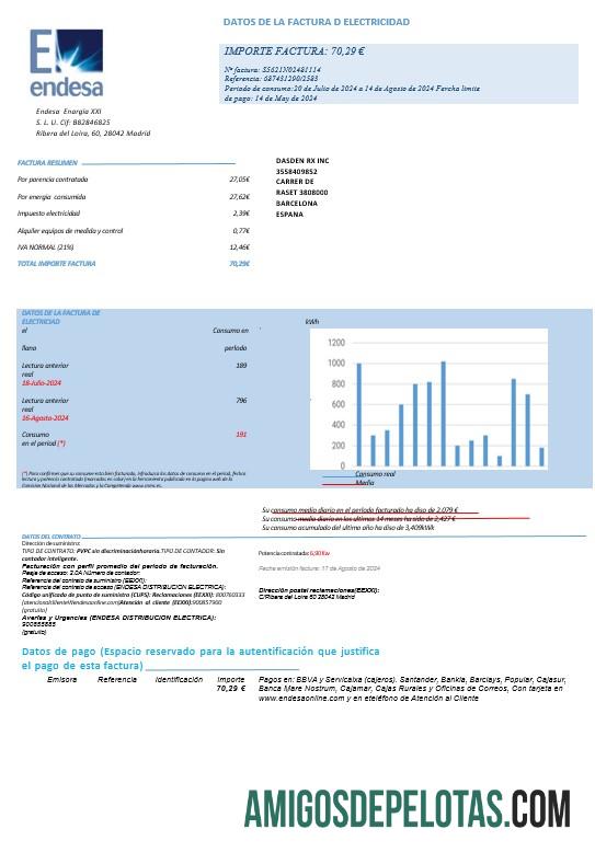 realista ESPANHA ENDESA Business Utility Bill Páginas de modelo em Word e PDF1